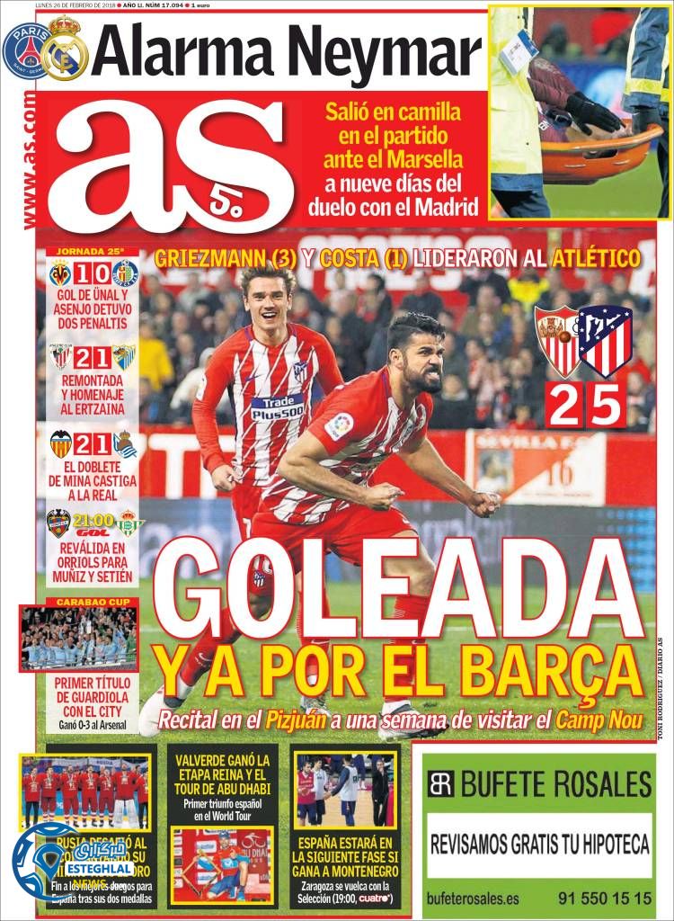 روزنامه ورزشی آ اس دوشنبه 7 اسفند 1396