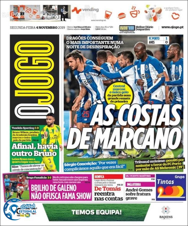 روزنامه ورزشی جوگو دوشنبه 13 آبان 1398