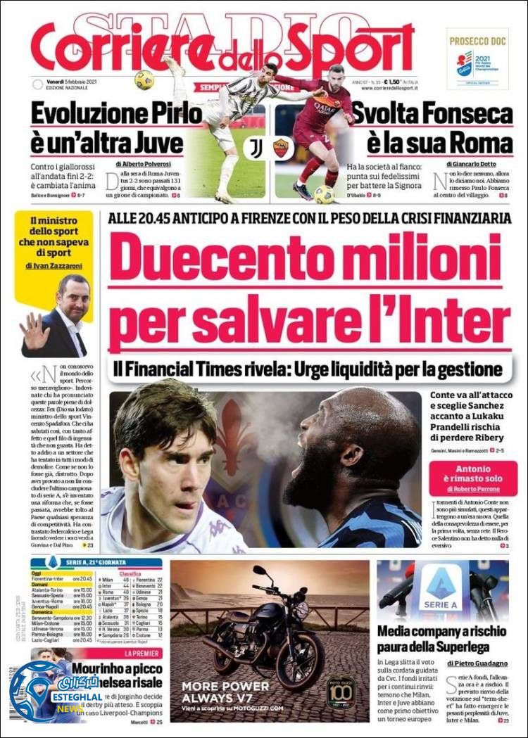 روزنامه ورزشی کوریره دلو اسپورت جمعه 17 بهمن 1399