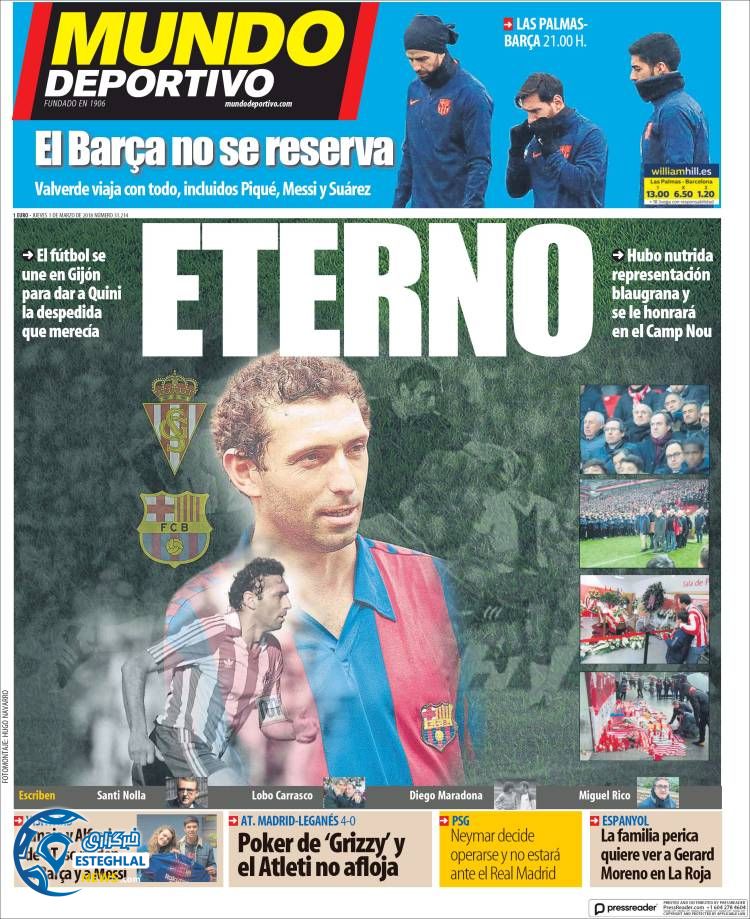 روزنامه ورزشی موندو دپورتیوو پنجشنبه 10 اسفند 1396