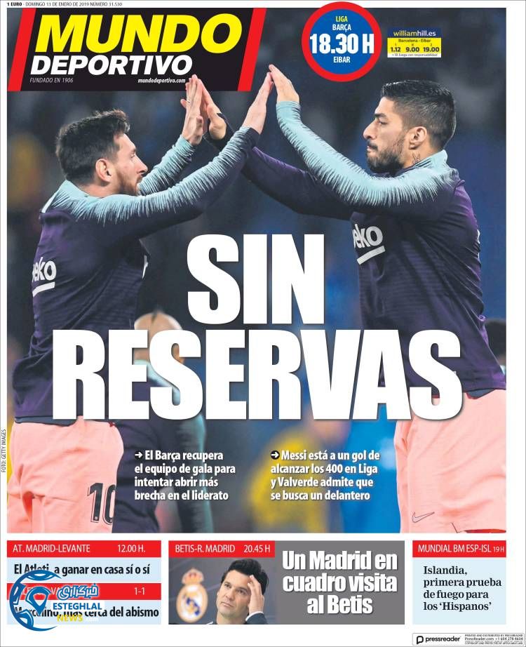 روزنامه ورزشی موندو دپورتیوو یکشنبه 23 دی 1397