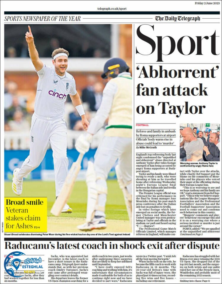 روزنامه ورزشی تلگراف اسپورت جمعه 12 خرداد 1402 