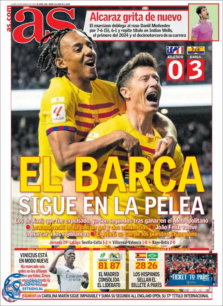 روزنامه ورزشی آ اس دوشنبه 28 اسفند 1402 