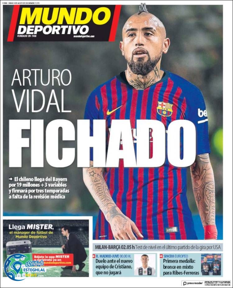 روزنامه ورزشی موندو دپورتیوو شنبه 13 مرداد 1397