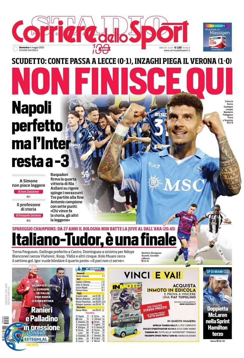 روزنامه ورزشی کوریره دلو اسپورت یکشنبه 14 اردیبهشت 1404 