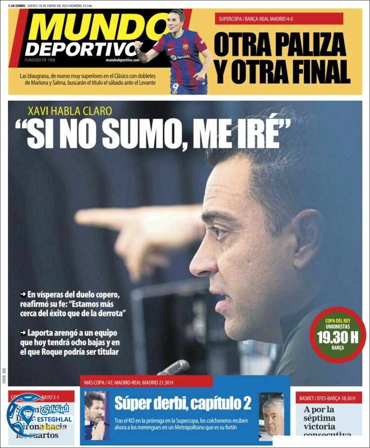 روزنامه  ورزشی موندو دپورتیوو پنچشنبه 28 دی 1402 