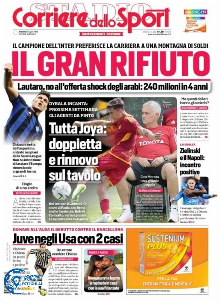 روزنامه ورزشی کوریره دلو اسپورت شنبه 31 تیر 1402 