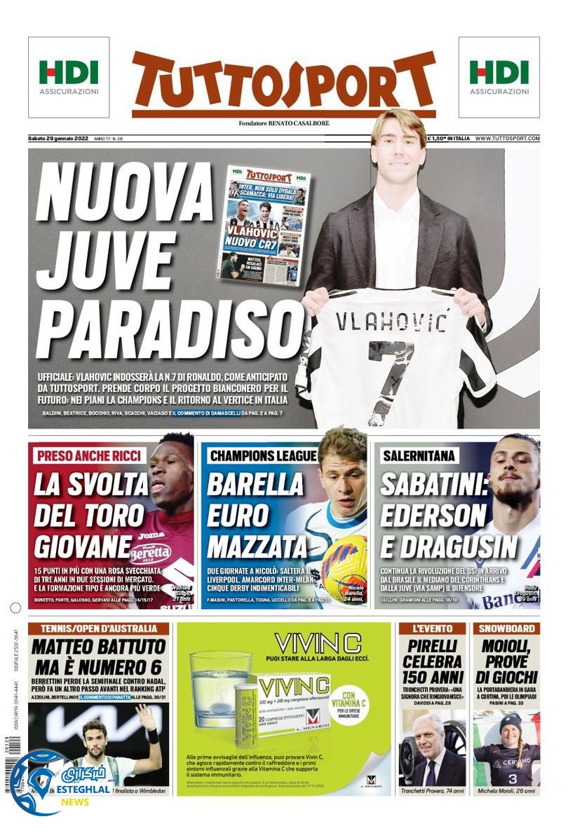 روزنامه ورزشی توتو اسپورت شنبه 9 بهمن 1400