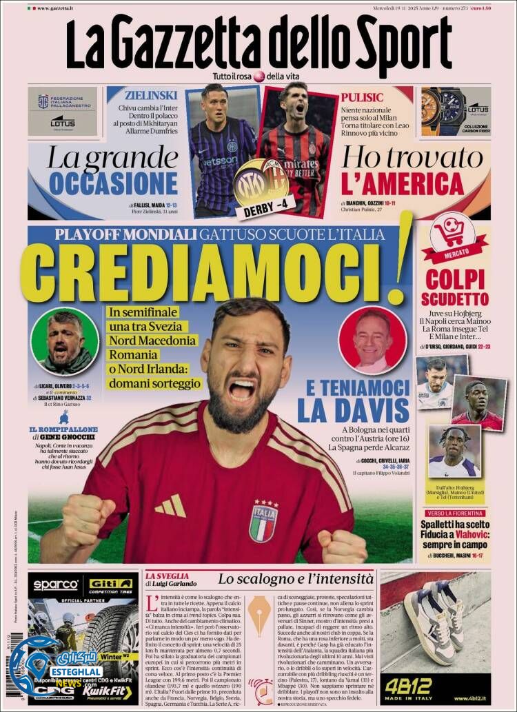 روزنامه ورزشی گاتزتا دلو اسپورت چهارشنبه 28 آبان 1404   