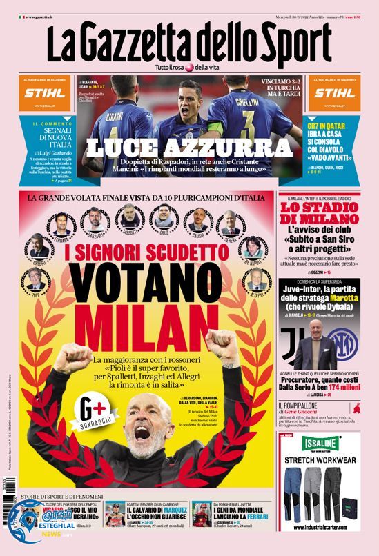 روزنامه ورزشی گاتزتا دلو اسپورت چهارشنبه 10 فروردین 1401