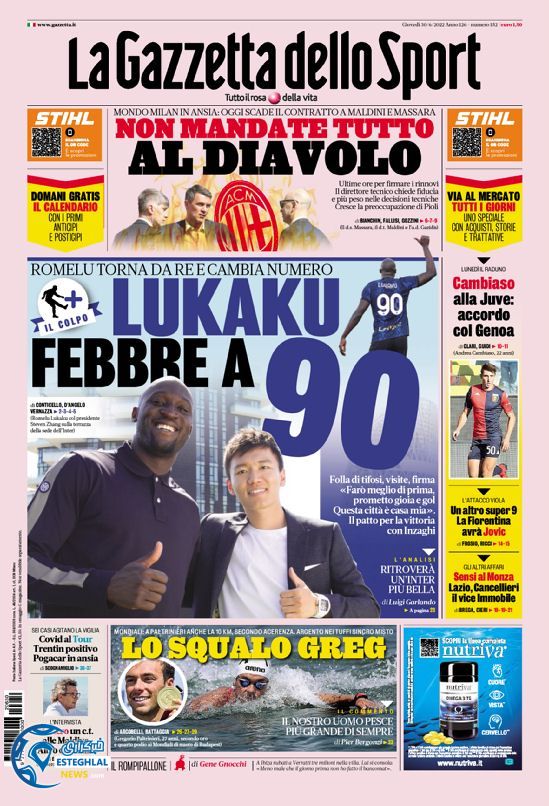 روزنامه ورزشی گاتزتا دلو اسپورت پنجشنبه 9 تیر 1401