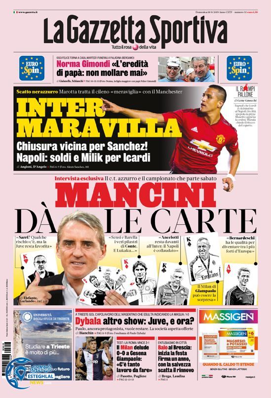 روزنامه ورزشی گاتزتا دلو اسپورت یکشنبه 27 مرداد 1398