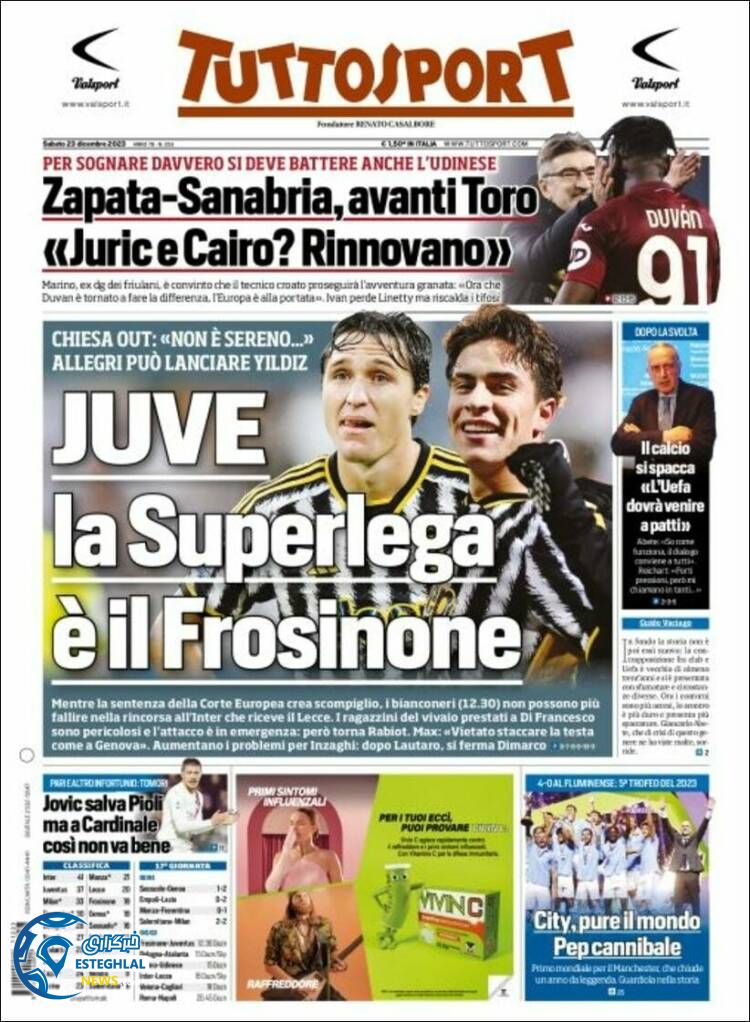 روزنامه ورزشی توتو اسپورت شنبه 2 دی 1402 