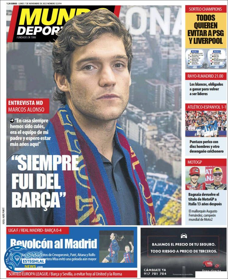 روزنامه  ورزشی موندو دپورتیوو دوشنبه 16 آبان 1401 