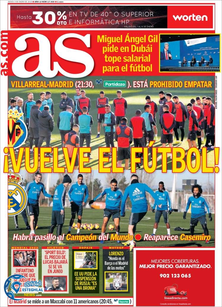 روزنامه ورزشی آ اس پنجشنبه 13 دی 1397