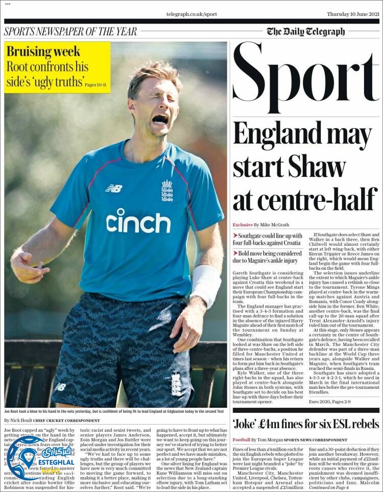 روزنامه ورزشی تلگراف اسپورت پنجشنبه 20 خرداد 1400