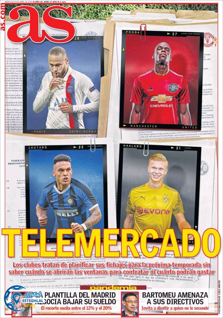 روزنامه ورزشی آاس چهارشنبه 20 فروردین 1399