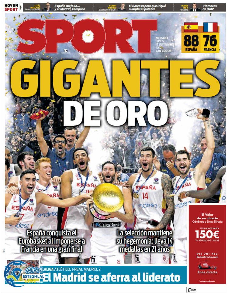 روزنامه ورزشی اسپورت دوشنبه 28 شهریور 1401 