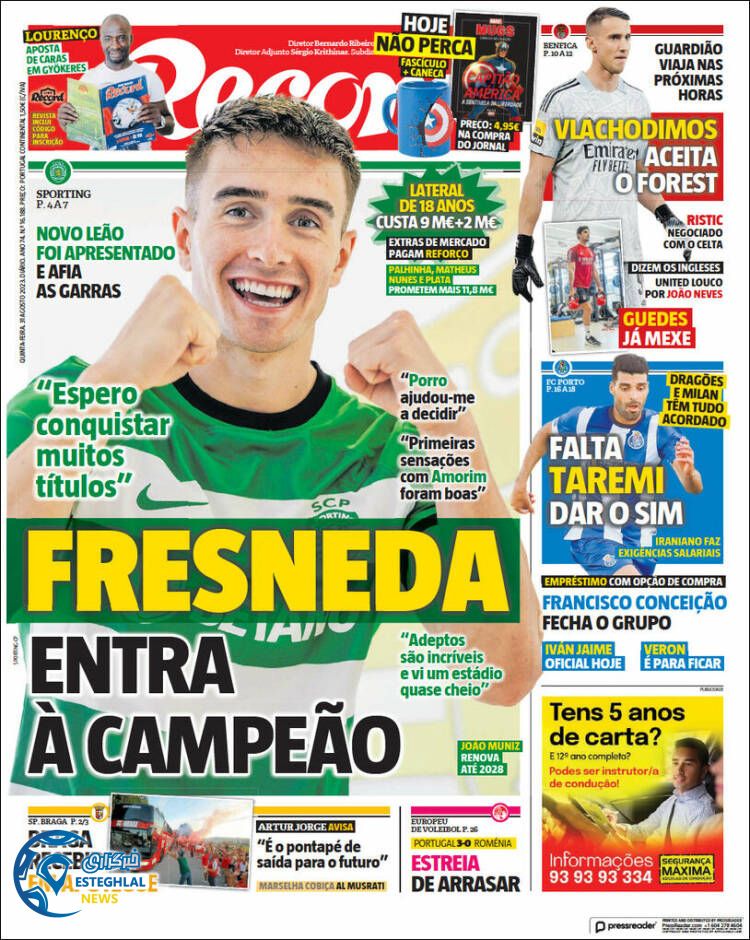 روزنامه ورزشی رکورد پنجشنبه 9 شهریور 1402 