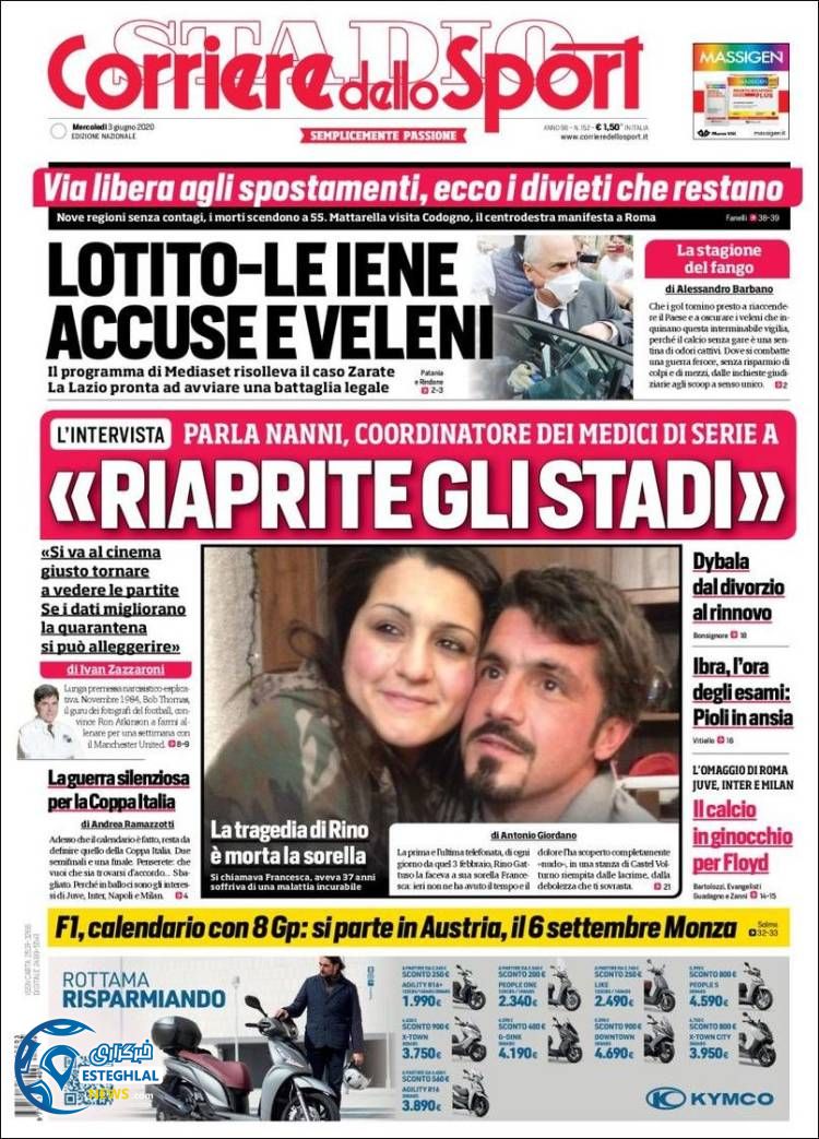 روزنامه ورزشی کوریره دلو اسپورت چهارشنبه 14 خرداد 1399