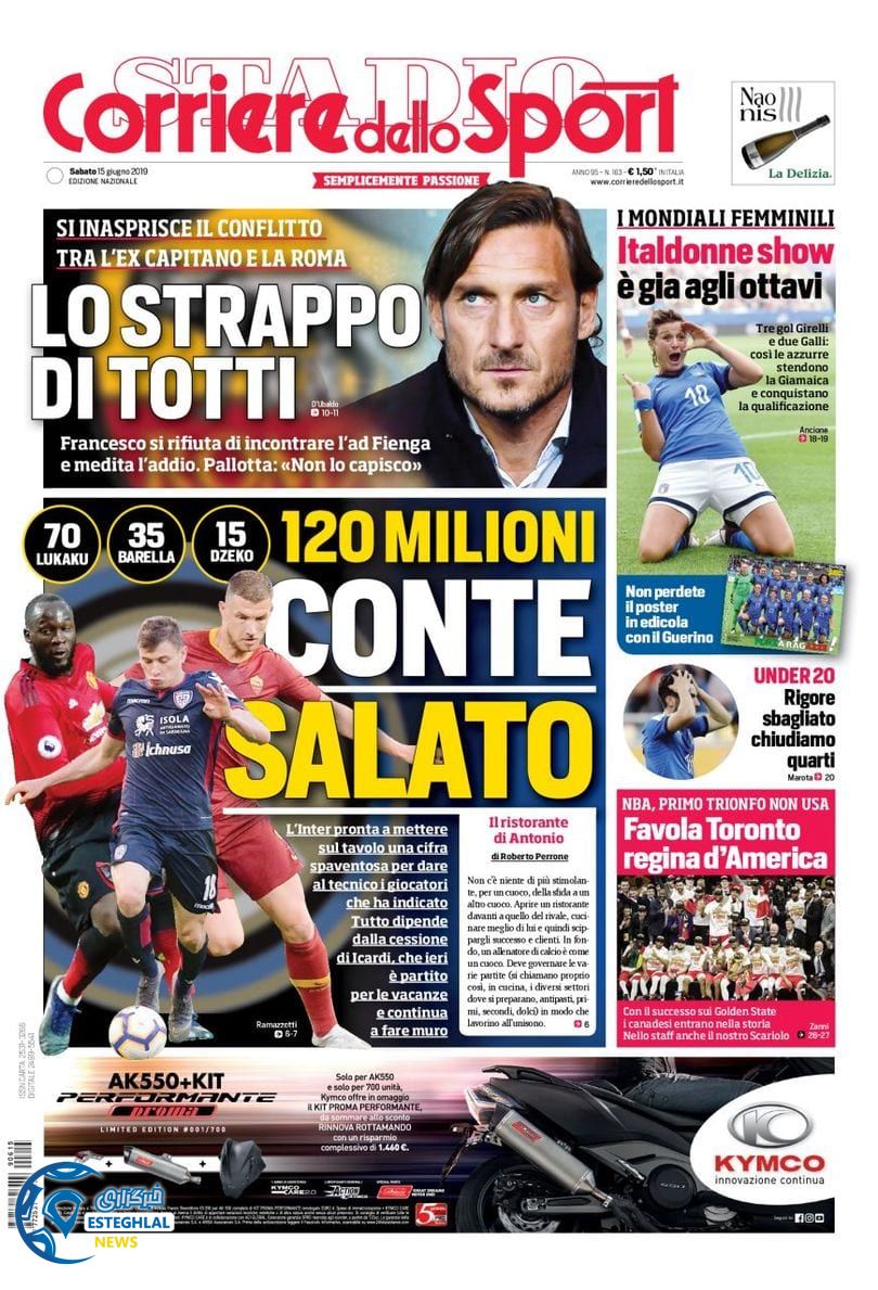 روزنامه ورزشی کوریره دلو اسپورت شنبه 25 خرداد 1398