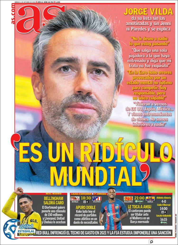 روزنامه ورزشی آ اس شنبه 9 مهر 1401