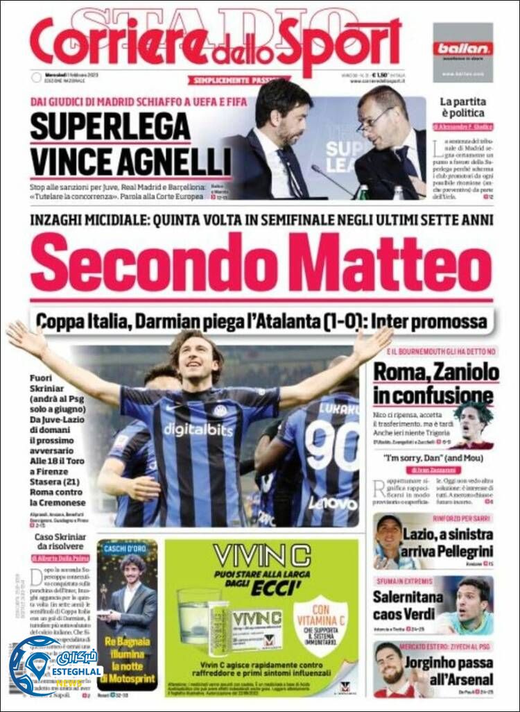 روزنامه ورزشی کوریره دلو اسپورت چهارشنبه 12 بهمن 1401 