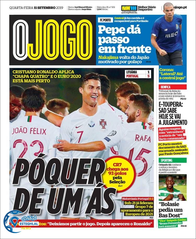 روزنامه ورزشی جوگو چهارشنبه 20 شهریور 1398