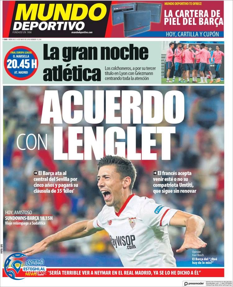 روزنامه موندودپورتیوو چهارشنبه 26 اردیبهشت 1397