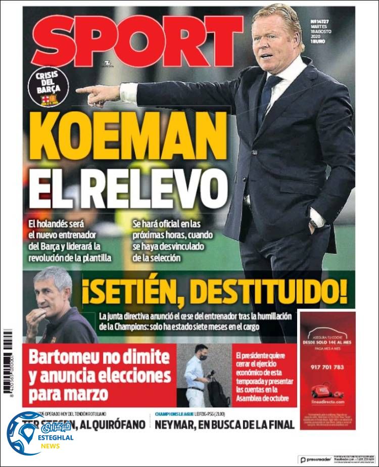 روزنامه ورزشی اسپورت سه شنبه 28 مرداد 1399