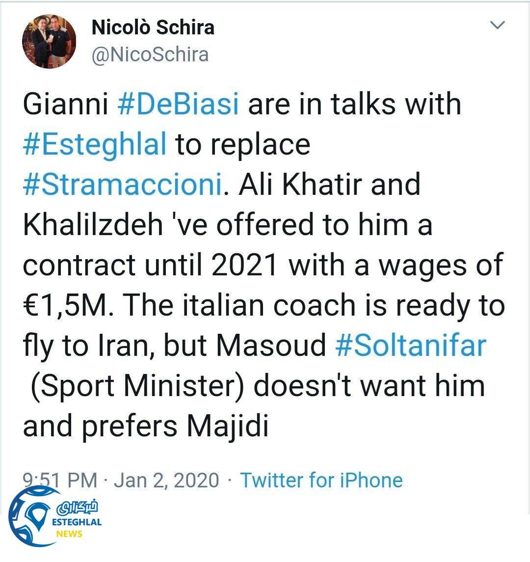 توئیت خبرنگار گاتزتا دلو اسپورت