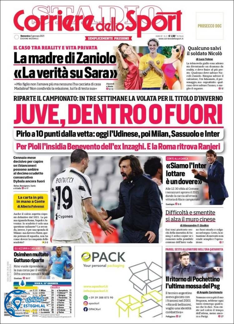 روزنامه ورزشی کوریره دلو اسپورت یکشنبه 14 دی 1399