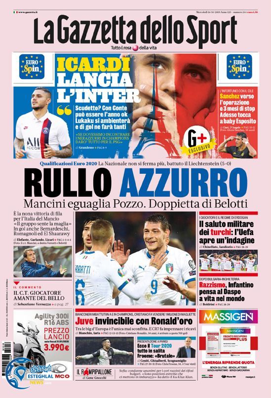 روزنامه ورزشی گاتزتا دلو اسپورت چهارشنبه 24 مهر 1398