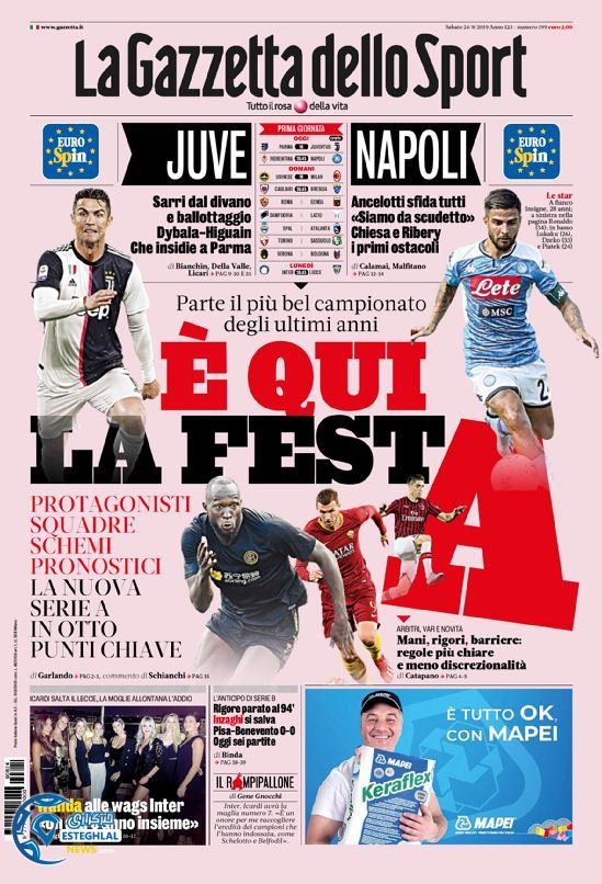 روزنامه ورزشی گاتزتا دلو اسپورت شنبه 2 شهریور 1398