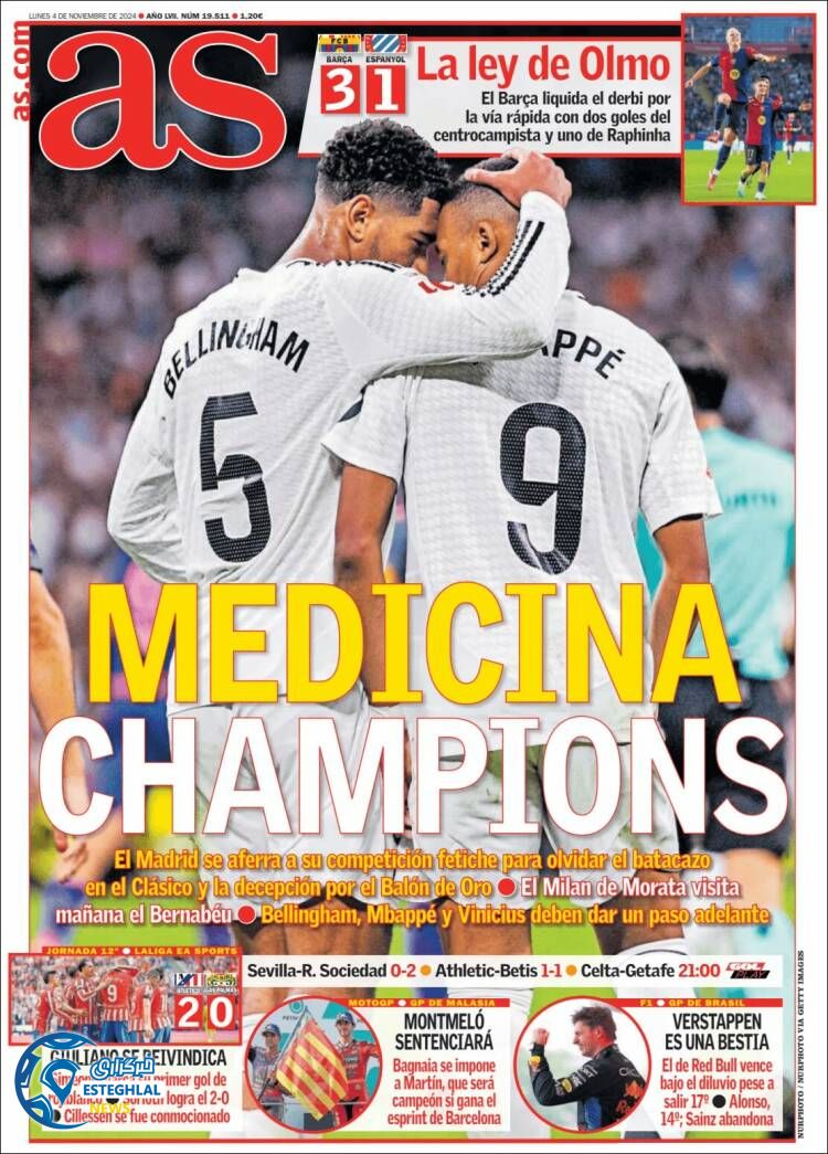 روزنامه  ورزشی آ اس دوشنبه 14 آبان 1403 