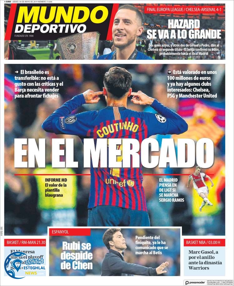 روزنامه ورزشی موندو دپورتیوو پنجشنبه 9 خرداد 1398