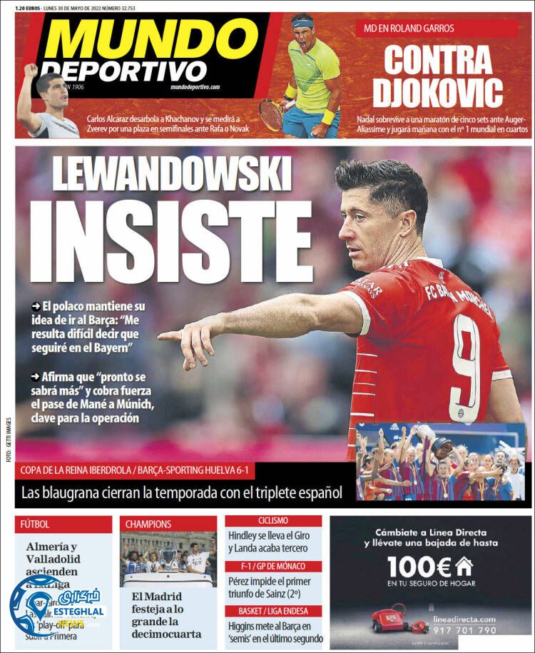 روزنامه ورزشی موندو دپورتیوو دوشنبه 9 خرداد 1401