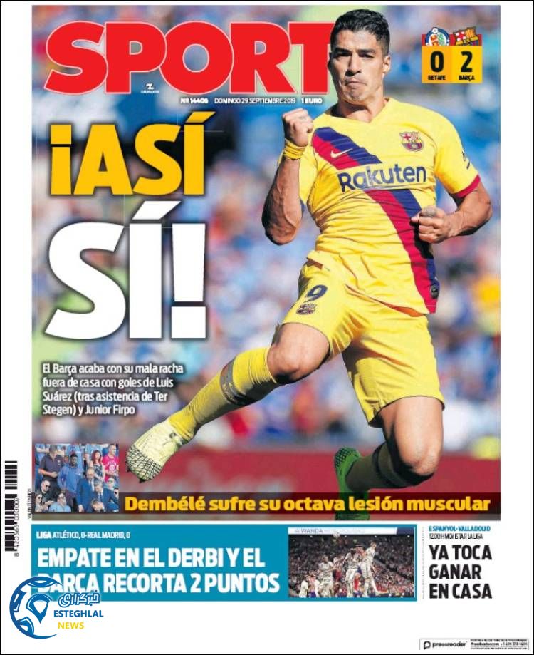 روزنامه ورزشی اسپورت یکشنبه 7 مهر 1398 