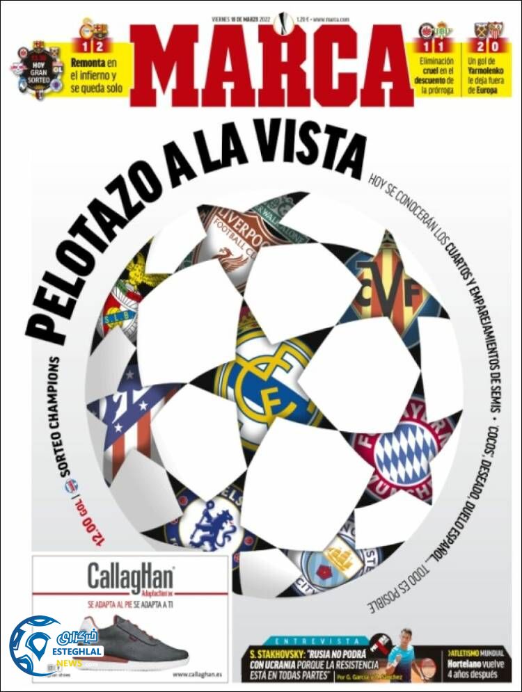 روزنامه ورزشی مارکا جمعه 27 اسفند 1400