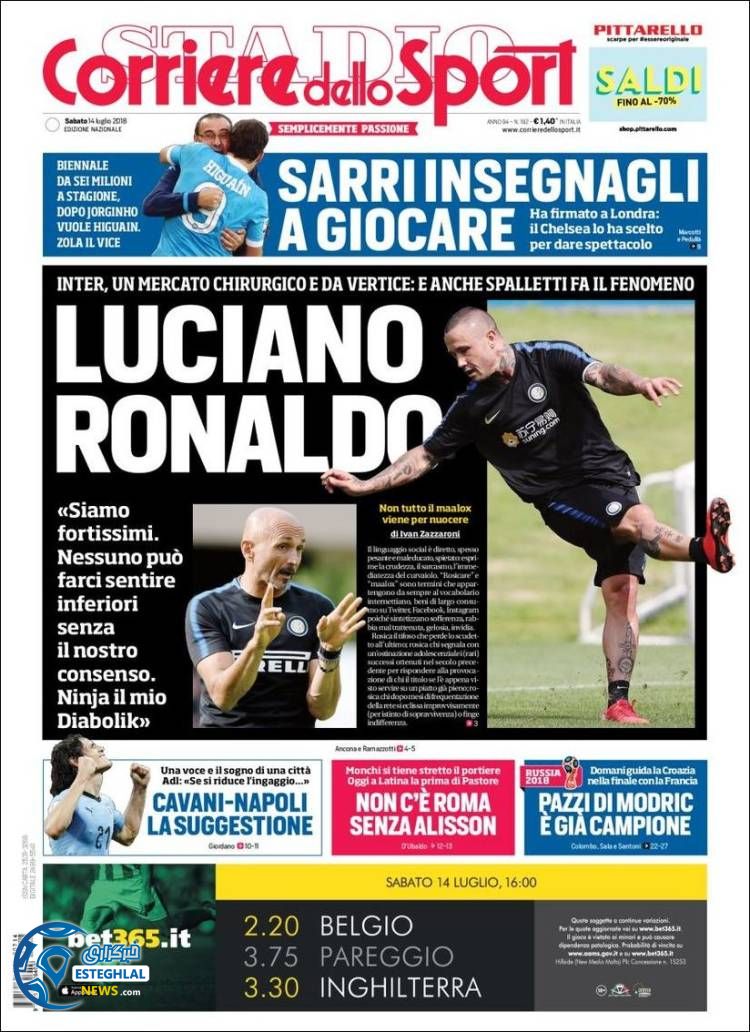 روزنامه ورزشی کوریره دلو اسپورت شنبه 23 تیر 1397