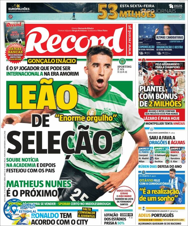 روزنامه ورزشی رکورد جمعه 5 شهریور 1400