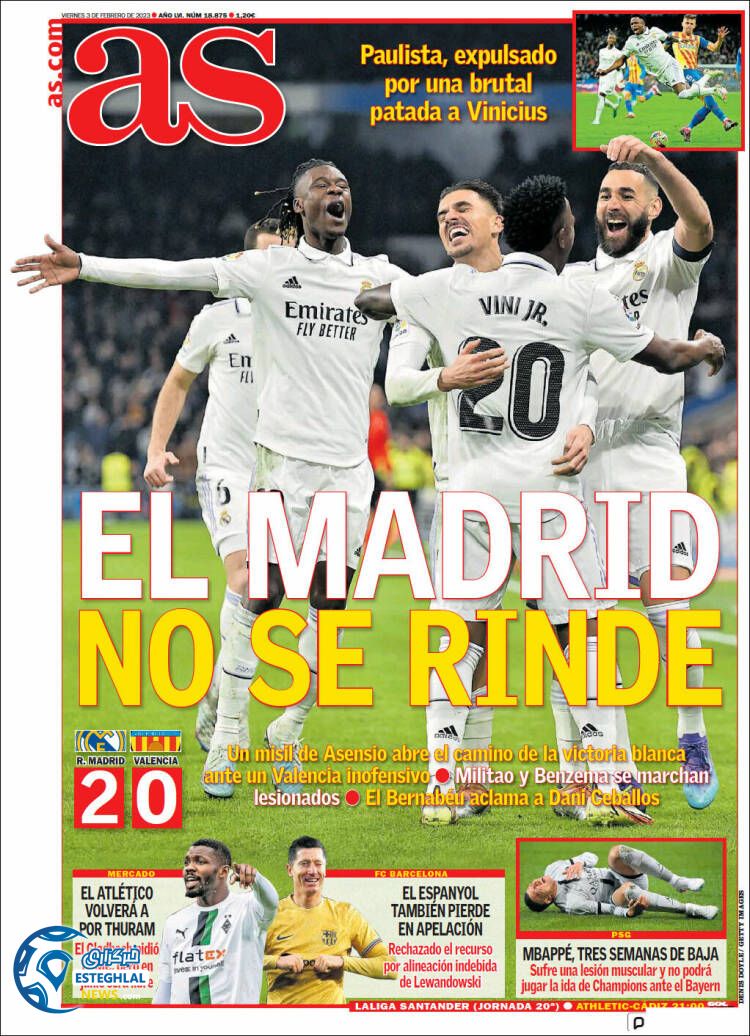 روزنامه ورزشی آ اس جمعه 14 بهمن 1401 