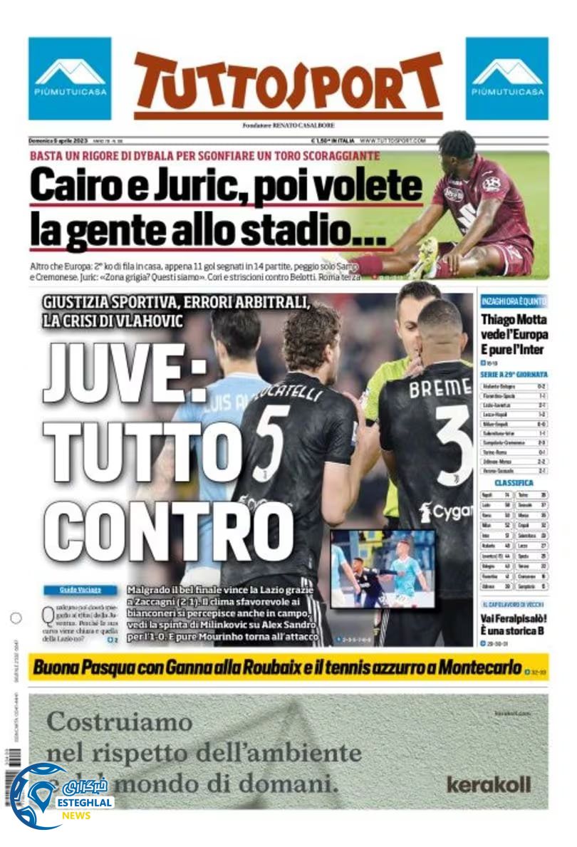 روزنامه ورزشی توتو اسپورت یکشنبه 20 فروردین 1402 