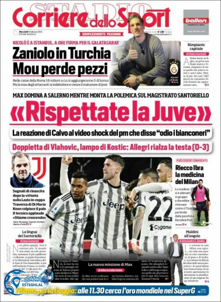 روزنامه ورزشی کوریره دلو اسپورت چهارشنبه 19 بهمن 1401  