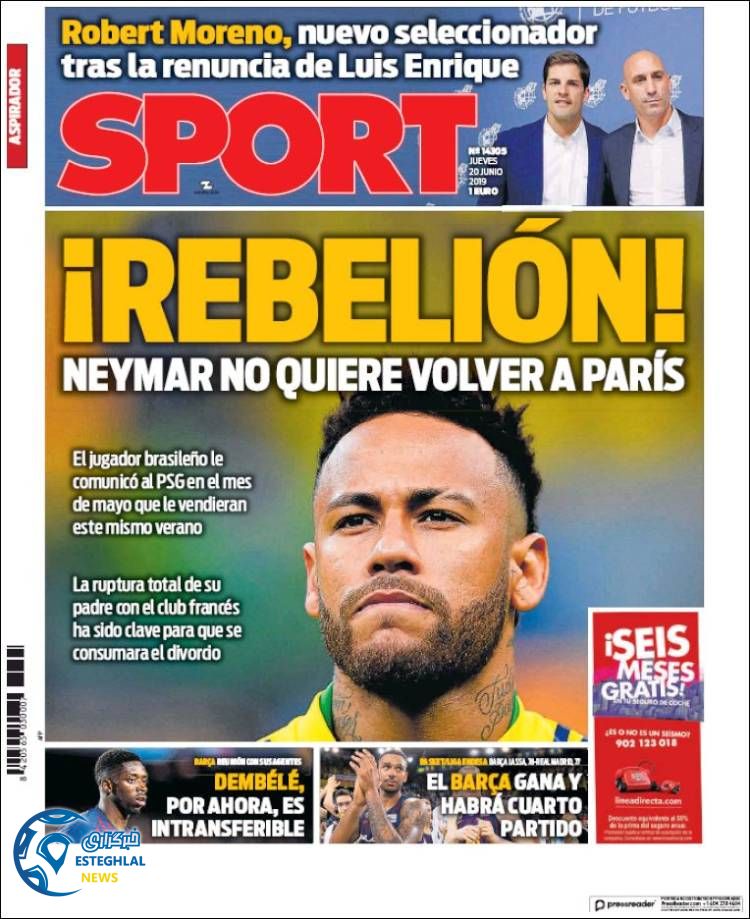 روزنامه ورزشی اسپورت پنجشنبه 30 خرداد 1398