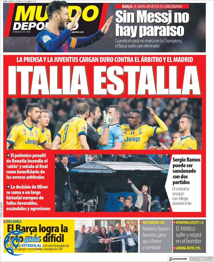 روزنامه ورزشی موندو دپورتیوو جمعه 24 فروردین 1397