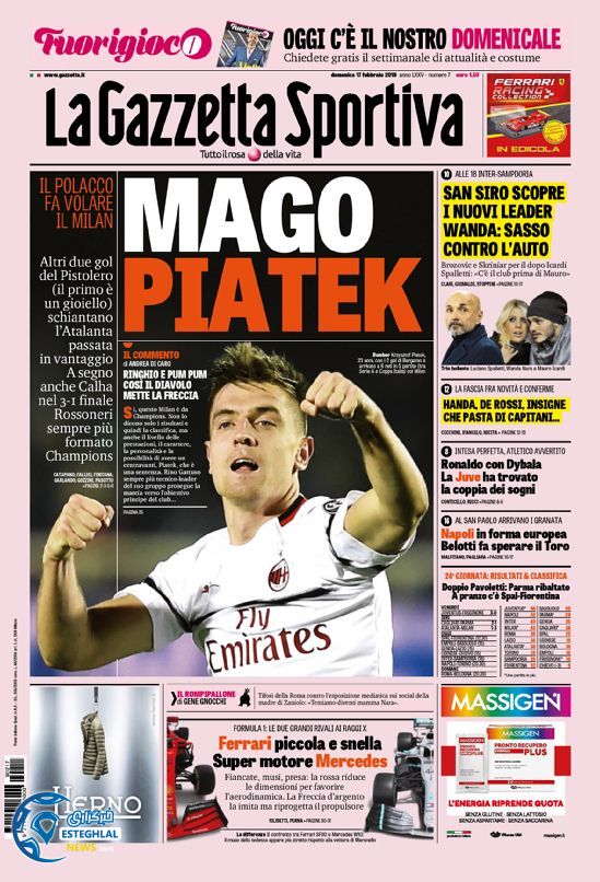 روزنامه ورزشی گاتزتا دلو اسپورت یکشنبه 28 بهمن 1397