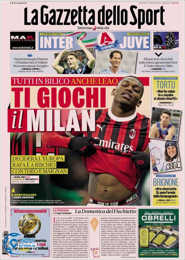 روزنامه  ورزشی گاتزتا دلو اسپورت پنجشنبه 7 فروردین 1404 