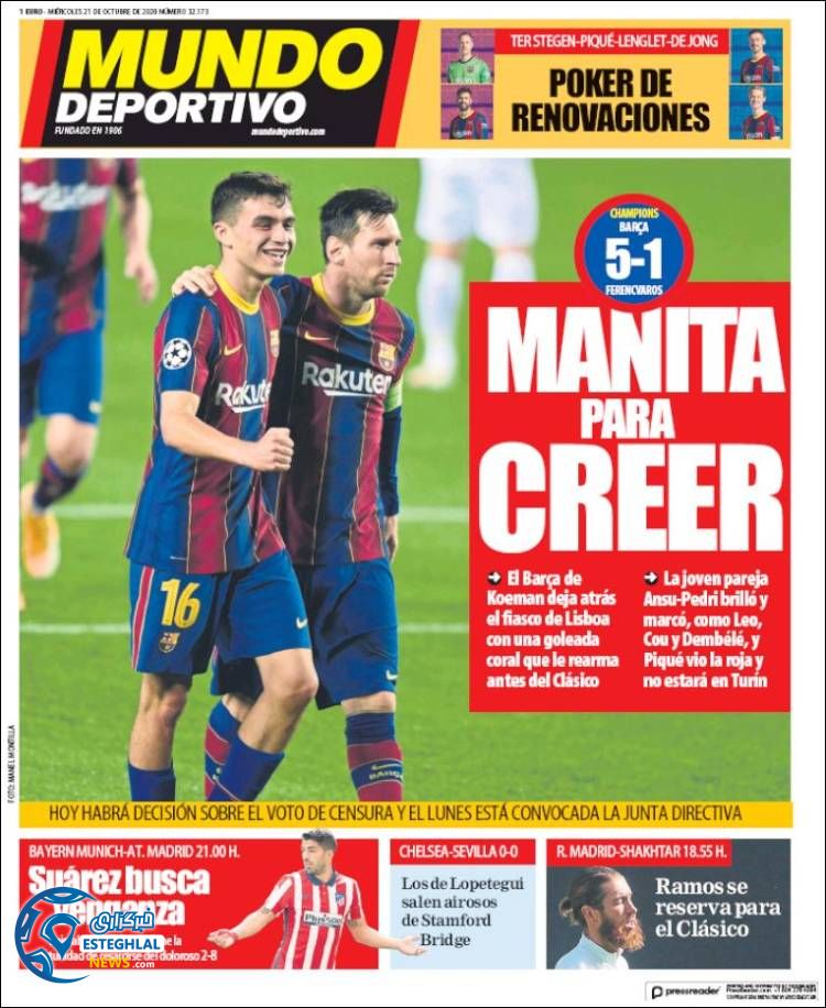 روزنامه ورزشی موندو دپورتیوو چهارشنبه 30 مهر 1399