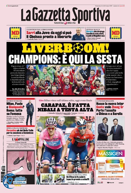 روزنامه  ورزشی گاتزتا دلو اسپورت یکشنبه 12 خرداد 1398